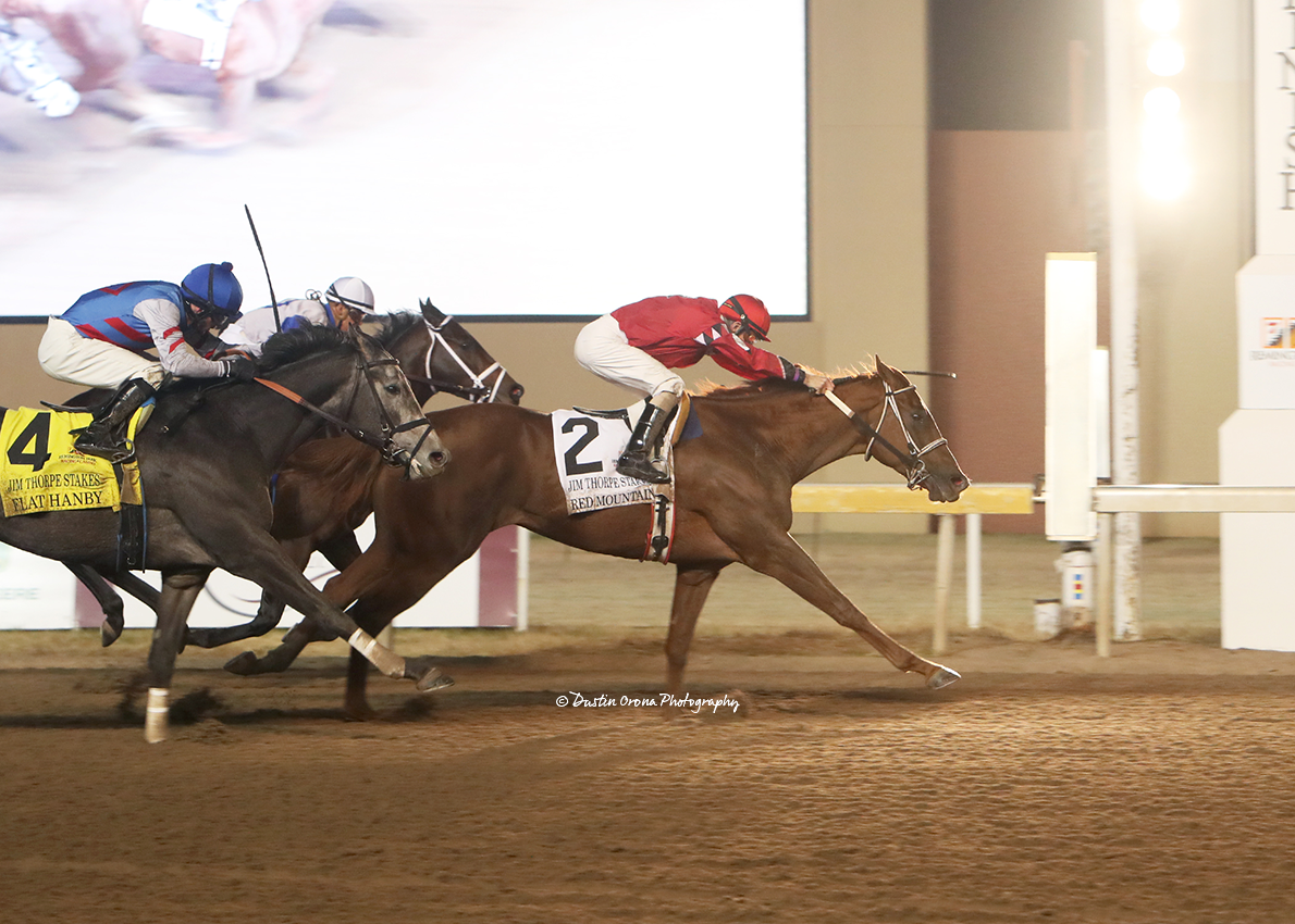 RED MOUNTAIN PULLS OFF UPSET IN JIM THORPE STAKES UNDER TOP JOCKEY STEWART ELLIOTT