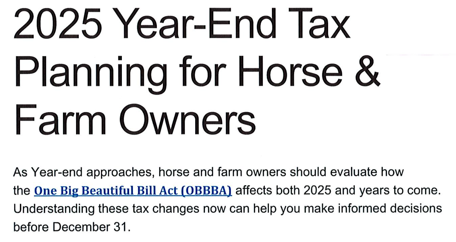 2025 Year-End Tax Planning for Horse & Farm Owners