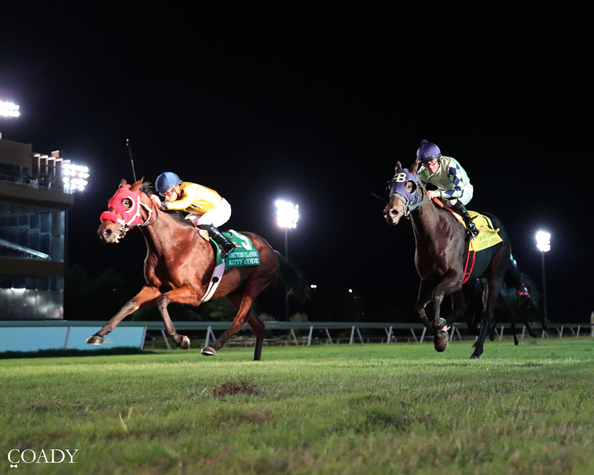 KITTY CODE SHOWS BLOODLINES RUN TRUE, WINNING OKC TURF CLASSIC HANDICAP AT REMINGTON PARK