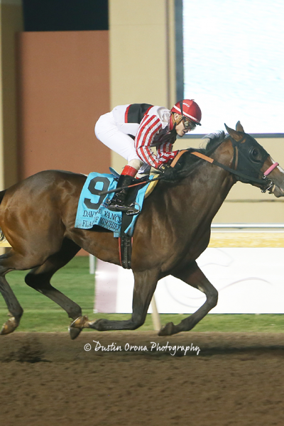FLASH OF MISCHIEF GIVES LEADING TRAINER KARL BROBERG SECOND STAKES WIN ON OKLAHOMA DERBY DAY IN DAVID M. VANCE STAKES