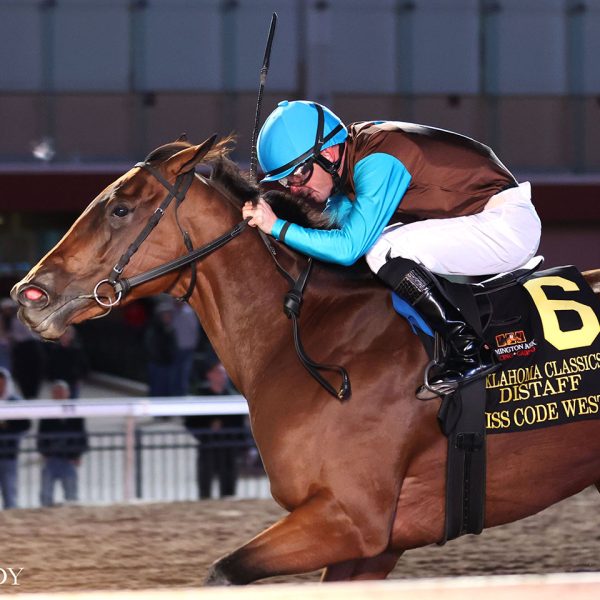 MISS CODE WEST TIES WELDER’S TRACK RECORD OF 11 STAKES WINS AS SHE DOMINATES AGAIN IN OKLAHOMA CLASSICS DISTAFF HANDICAP